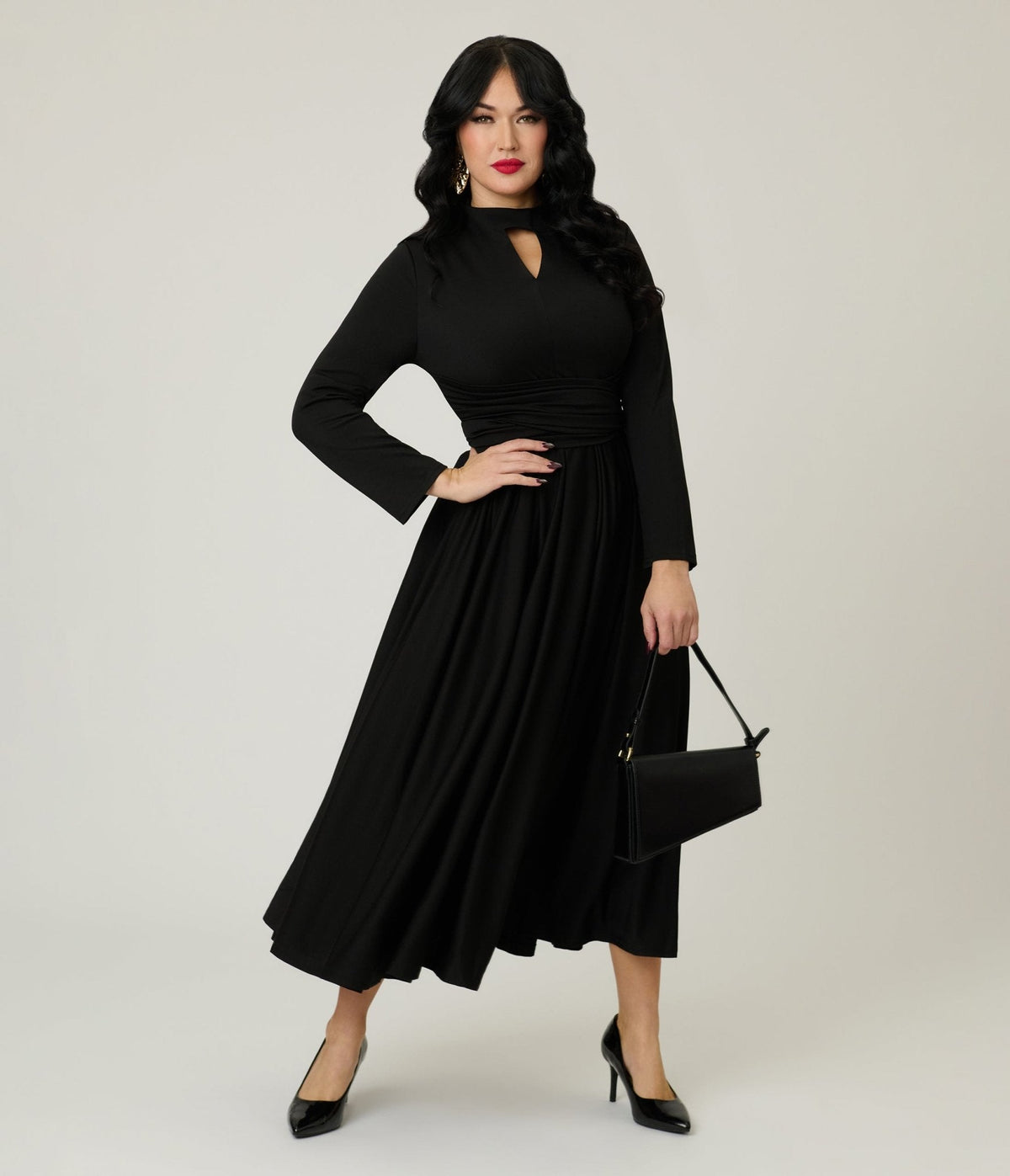 Black Pleated Swing Dress