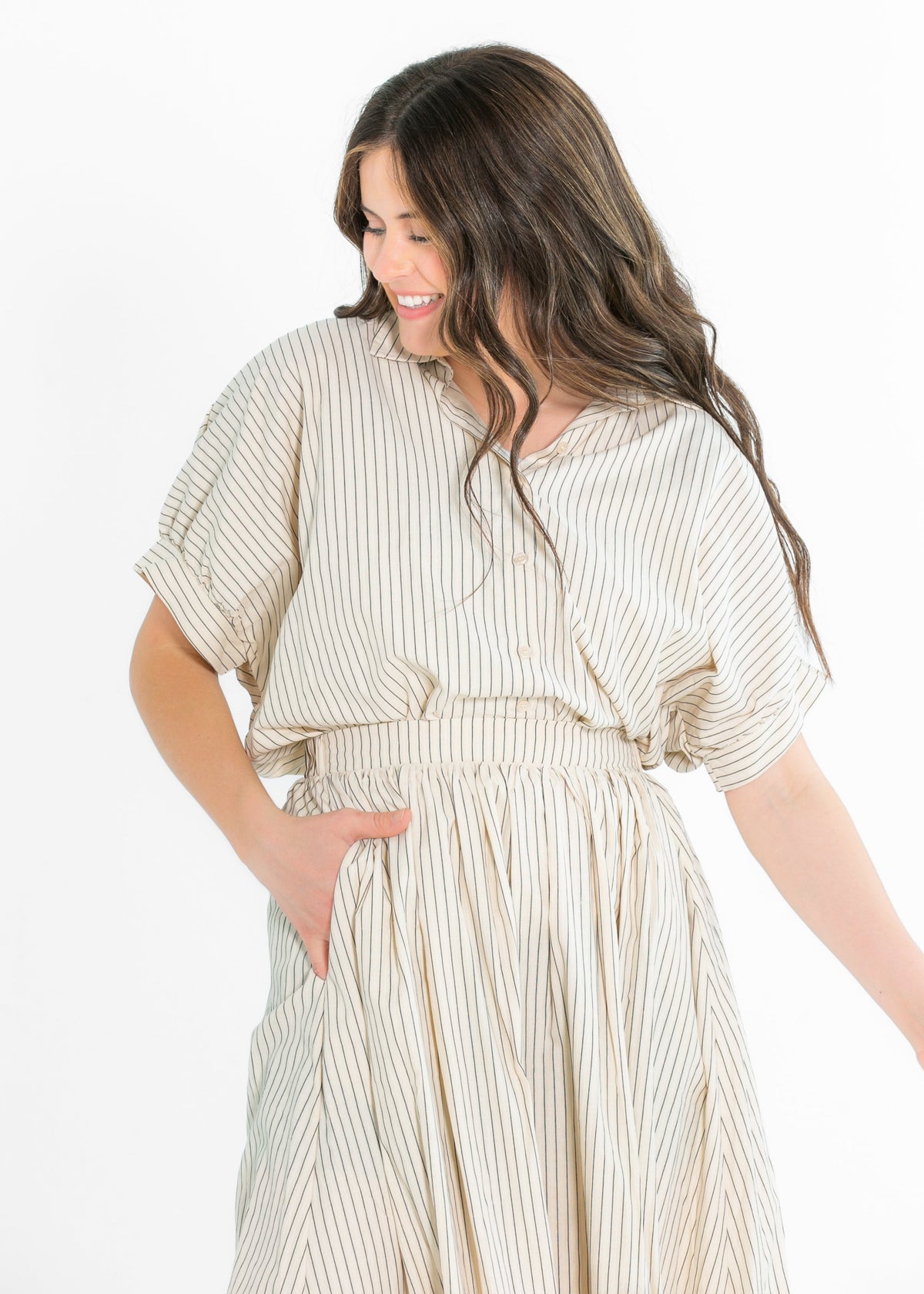 Black Striped Button-Up Top - FINAL SALE