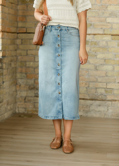 Button Front Denim Maxi Skirt - FINAL SALE
