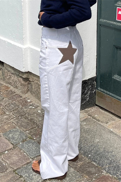 Star Print Loose Wide Leg Jeans