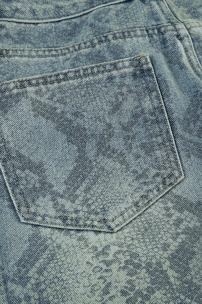 Serpentine Print Low Waist Straight Leg Jeans