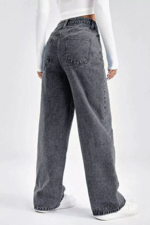 Grey Vintage High Waist Straight Jeans