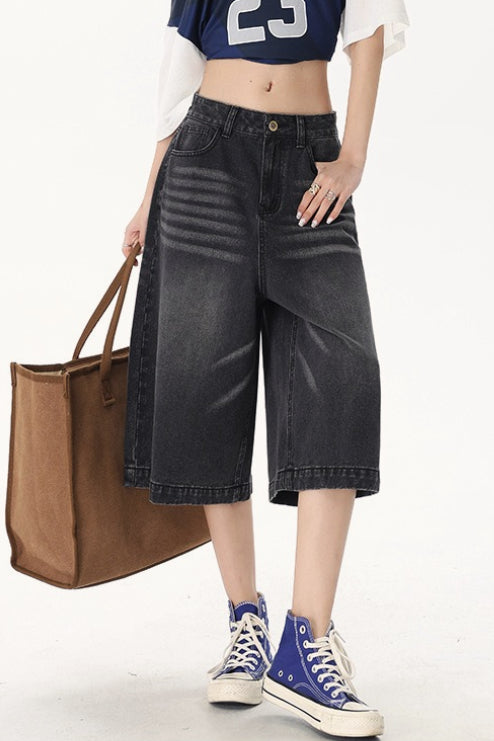 Vintage High Waist Cropped Wide Leg Jeans