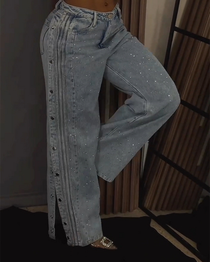 Versatile Multi-Buckle Diamond Jeans