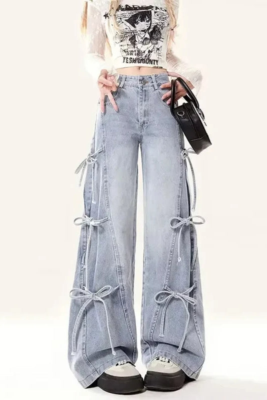 Vintage Bow Bandage Wide Leg Jeans