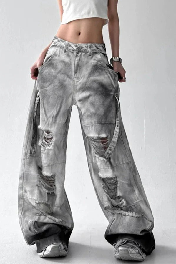 Tie Dye Ripped Wide Leg Jeans