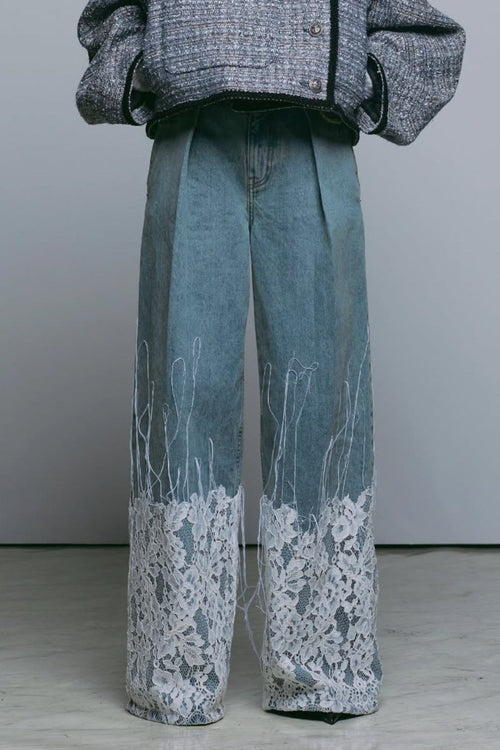 Lace Panel Wide Leg Jeans
