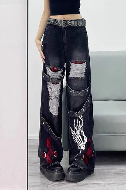 Dark Tone Flared Wide Leg Jeans