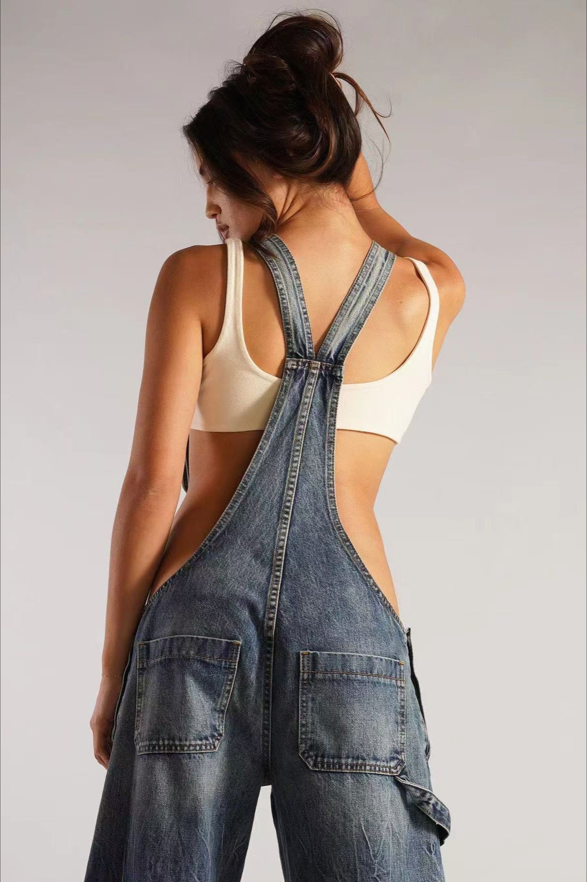 Low Rise Wide Leg Overall Jeans