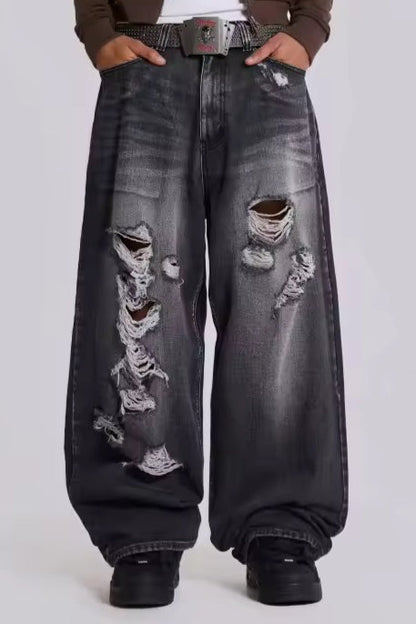 Vintage Printed Ripped Washed Baggy Streetwear Jeans