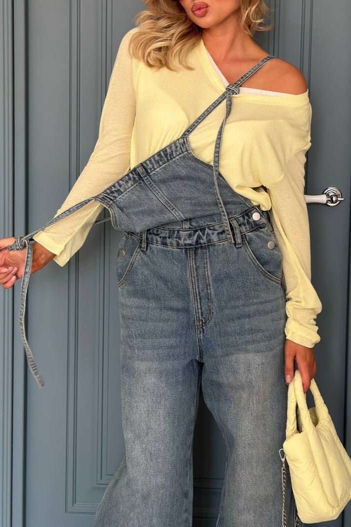 Vintage Washed Wide-Leg Overall Jeans