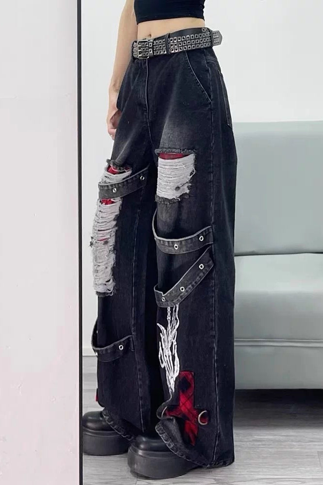 Dark Tone Flared Wide Leg Jeans