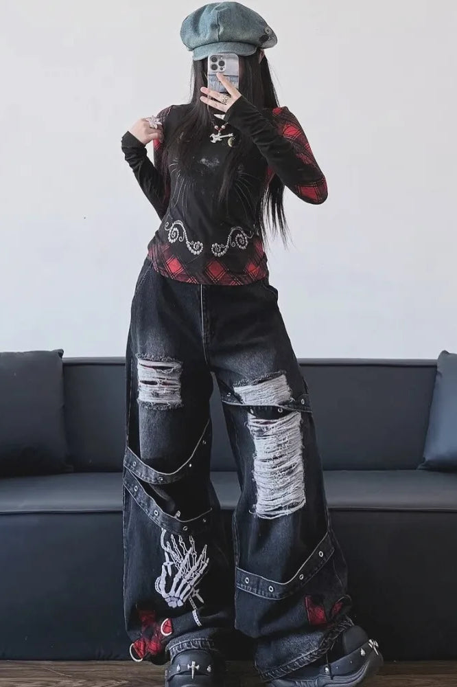 Dark Tone Flared Wide Leg Jeans