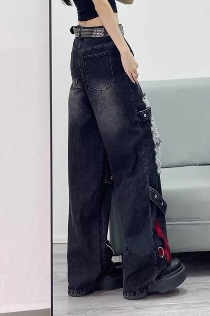 Dark Tone Flared Wide Leg Jeans