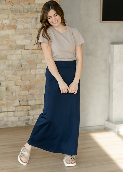 Clarise Navy Premium Knit Maxi Skirt
