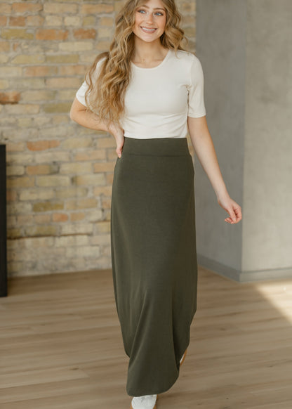 Clarise Olive Premium Knit Maxi Skirt