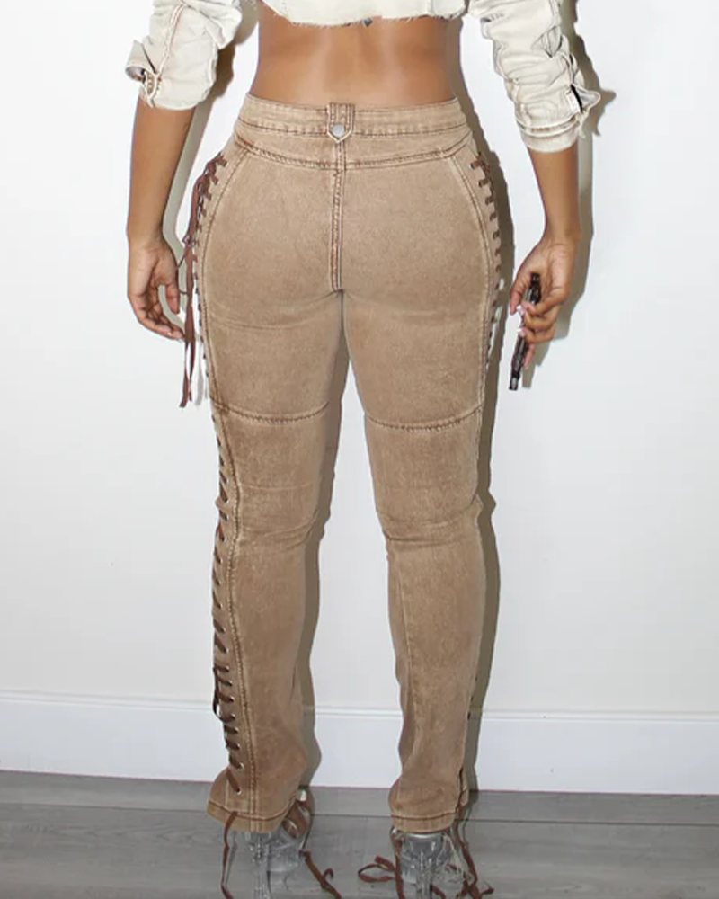 High-Waisted Tie-Strap Jeans