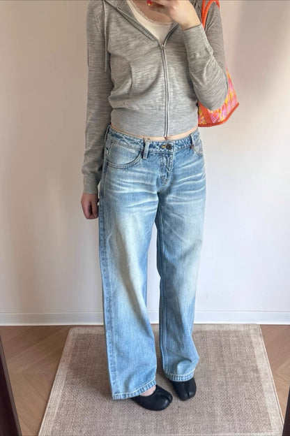 Vintage Heavy Washed Cotton Straight Mid Rise Jeans