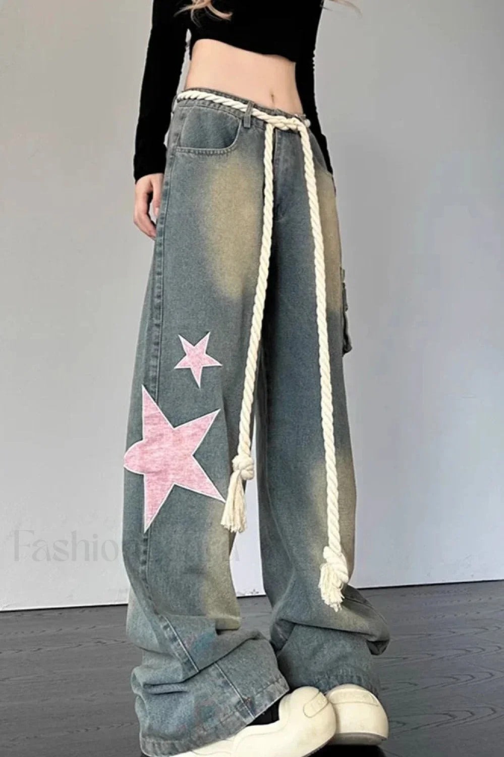Wide Leg Patchwork Heart Jeans