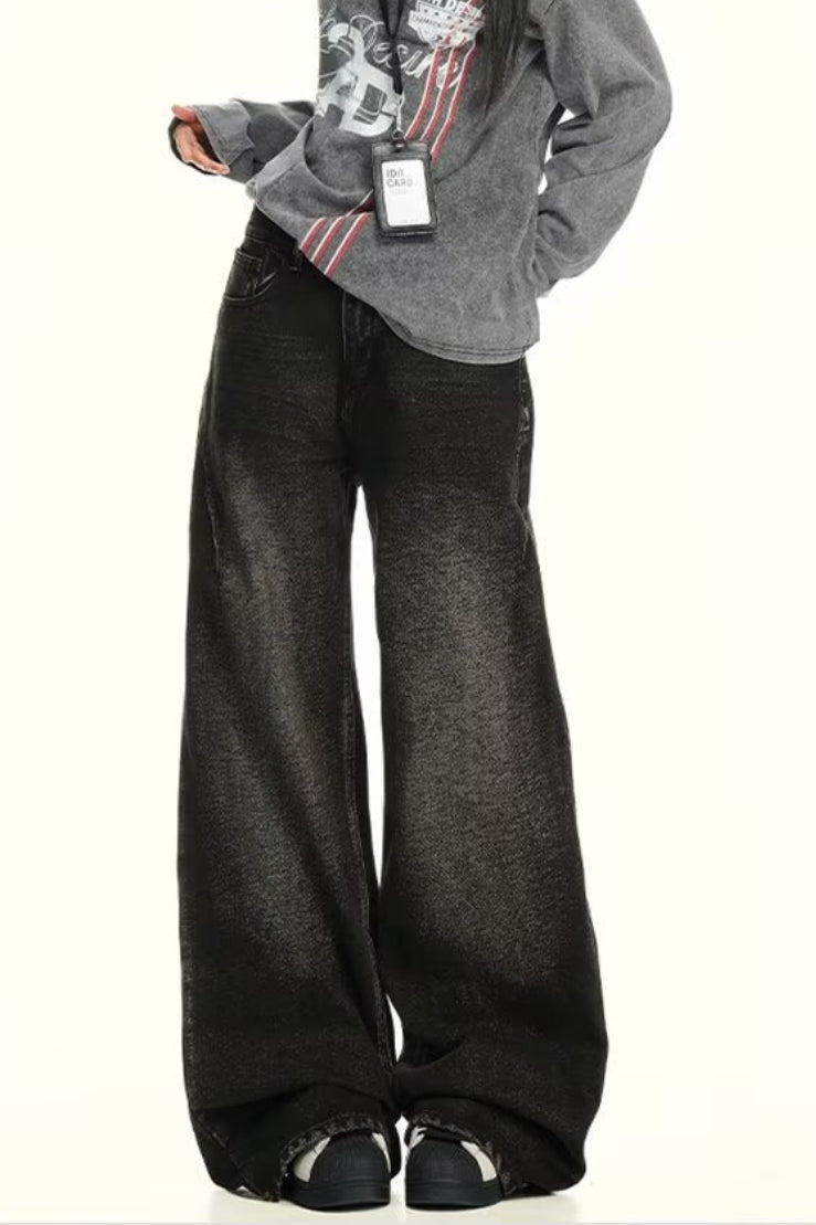 Casual Washed Distressed Relaxed Straight Jeans