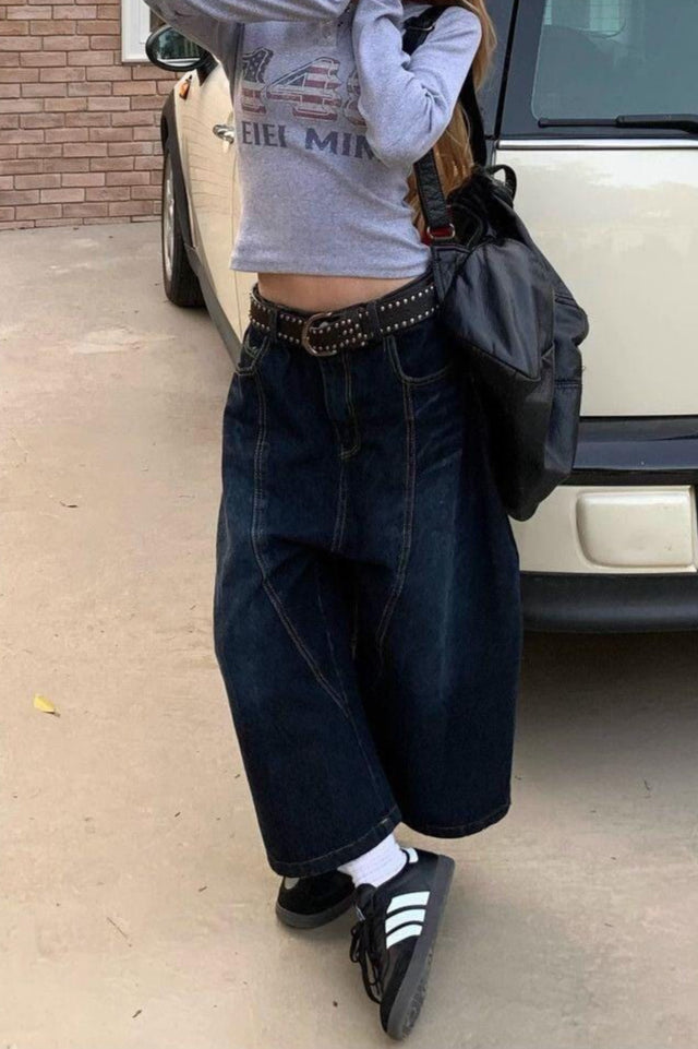 Vintage Back Embroidery Patchwork Wide Leg Jeans