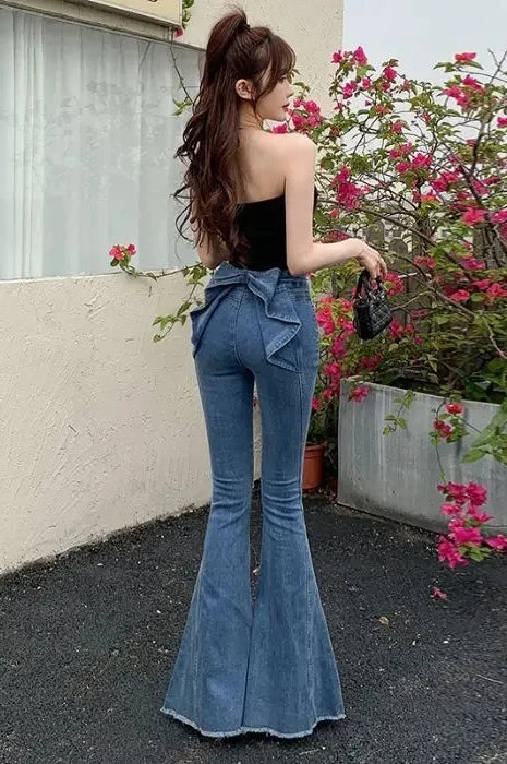 High Waist Butterfly Knot Flare Jeans