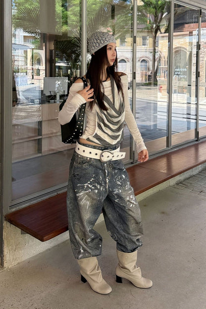 Paint Splatter Graffiti Wide Leg Jeans