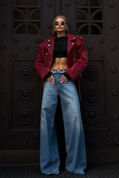 Washed Low Waist Straight Leg Jeans