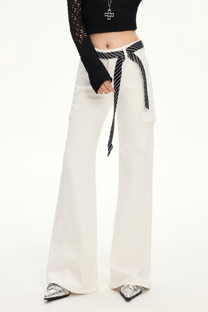 Stretch Slim Fit White Cargo Jeans