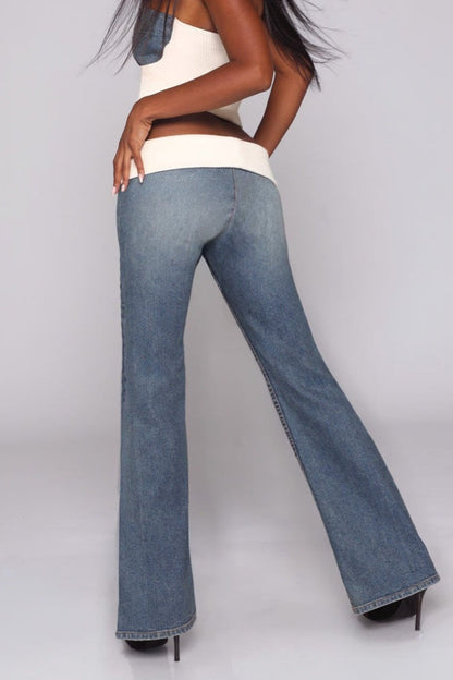 Y2K Elastic Low Rise Flare Jeans