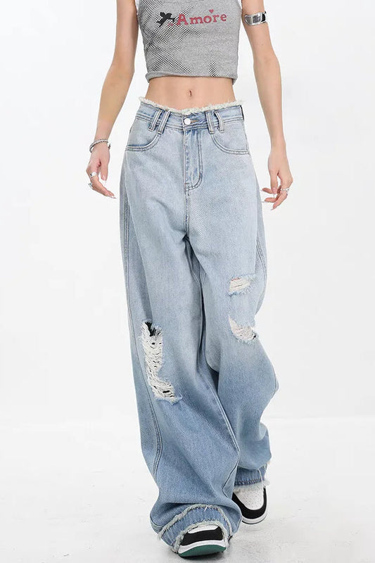 Gradient Ripped Straight Leg Jeans