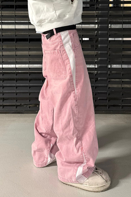 Vintage Washed Patchwork Wide Leg Trendy Jeans