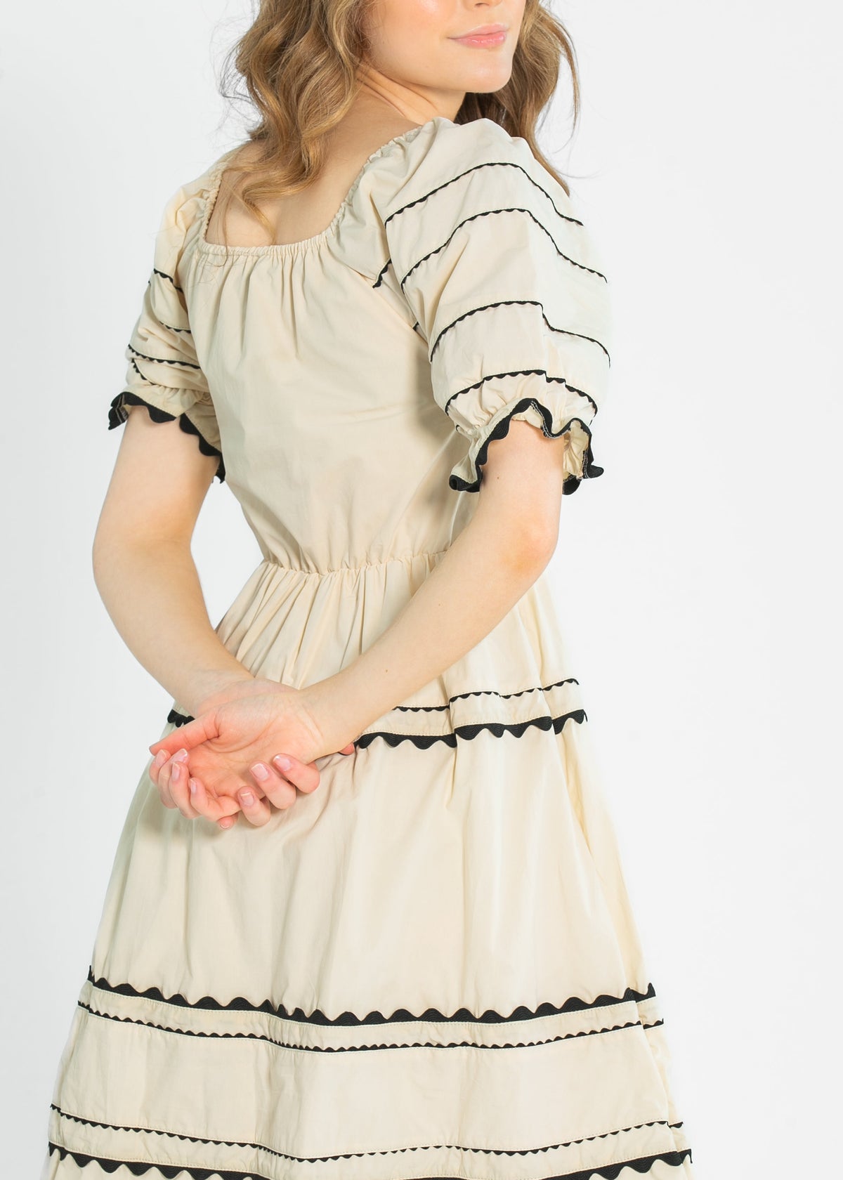 Damson Ric-Rac Ruffle Short Sleeve Midi Dress - FINAL SALE