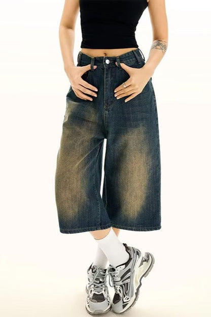 Vintage Cropped Wide High Waist Relaxed Jeans