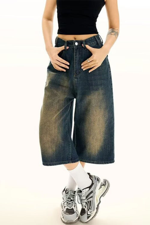 Vintage Cropped Wide High Waist Relaxed Jeans