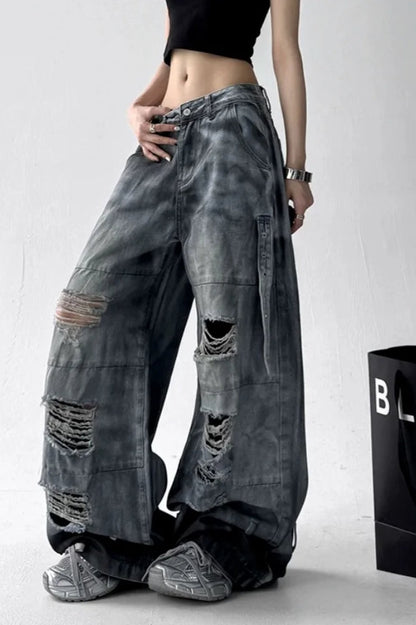 Washed Ripped Wide Leg Jeans
