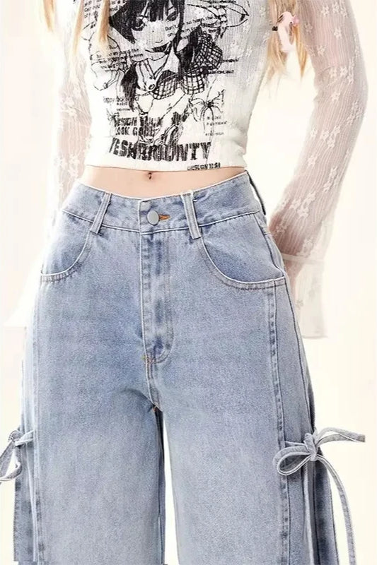 Vintage Bow Bandage Wide Leg Jeans