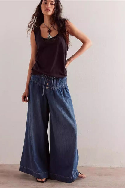 Ruched Mid Rise Tie Front Jeans