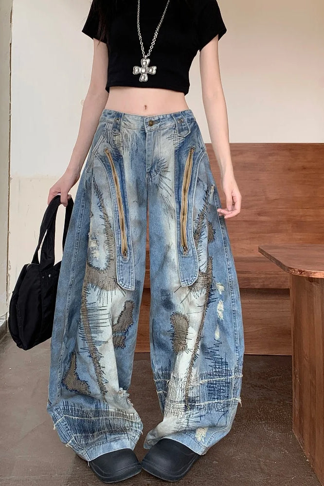Punk Streetwear Wide Leg Denim Jeans