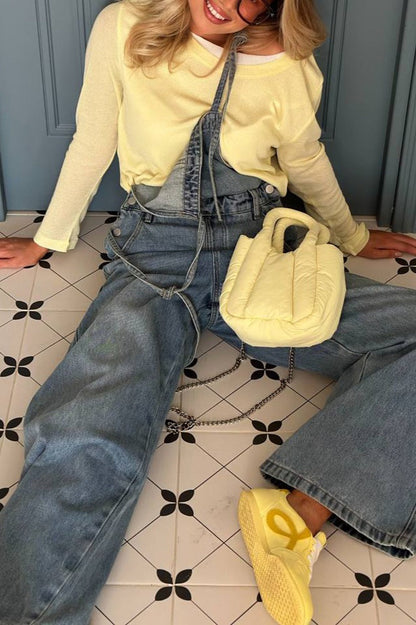 Vintage Washed Wide-Leg Overall Jeans
