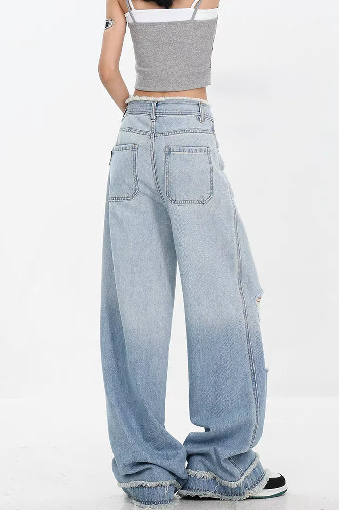 Gradient Ripped Straight Leg Jeans