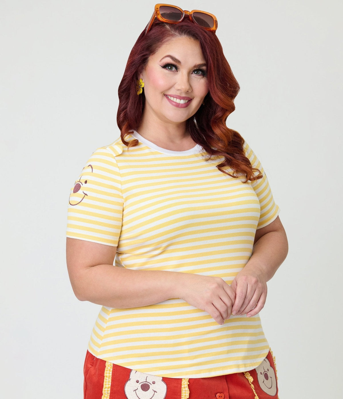 Disney Winnie the Pooh Collection by Unique Vintage Plus Size Yellow Stripe Back to Basics Top