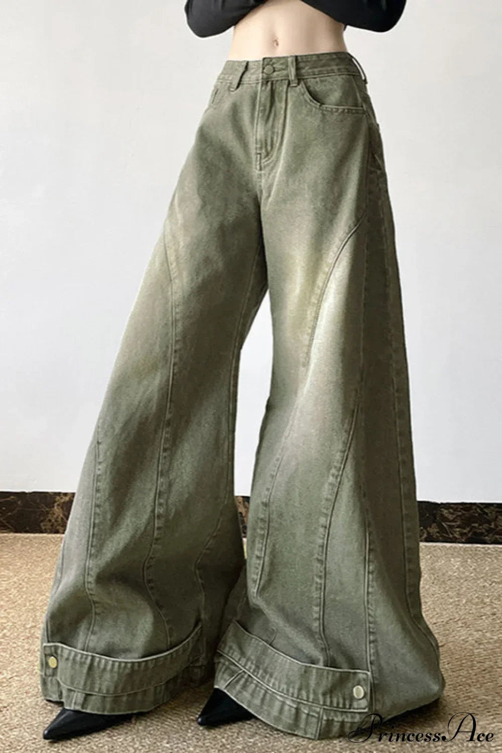 Distressed Low Waist Flared Wide Leg Jeans