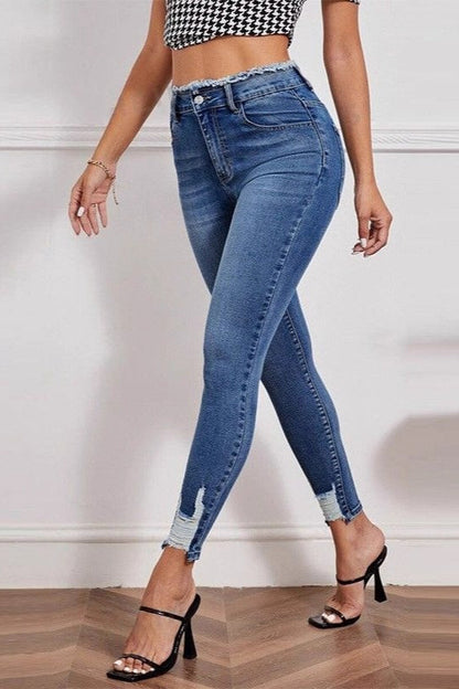 High Waist Butt Lifting Distressed Stretch Skinny Jeans