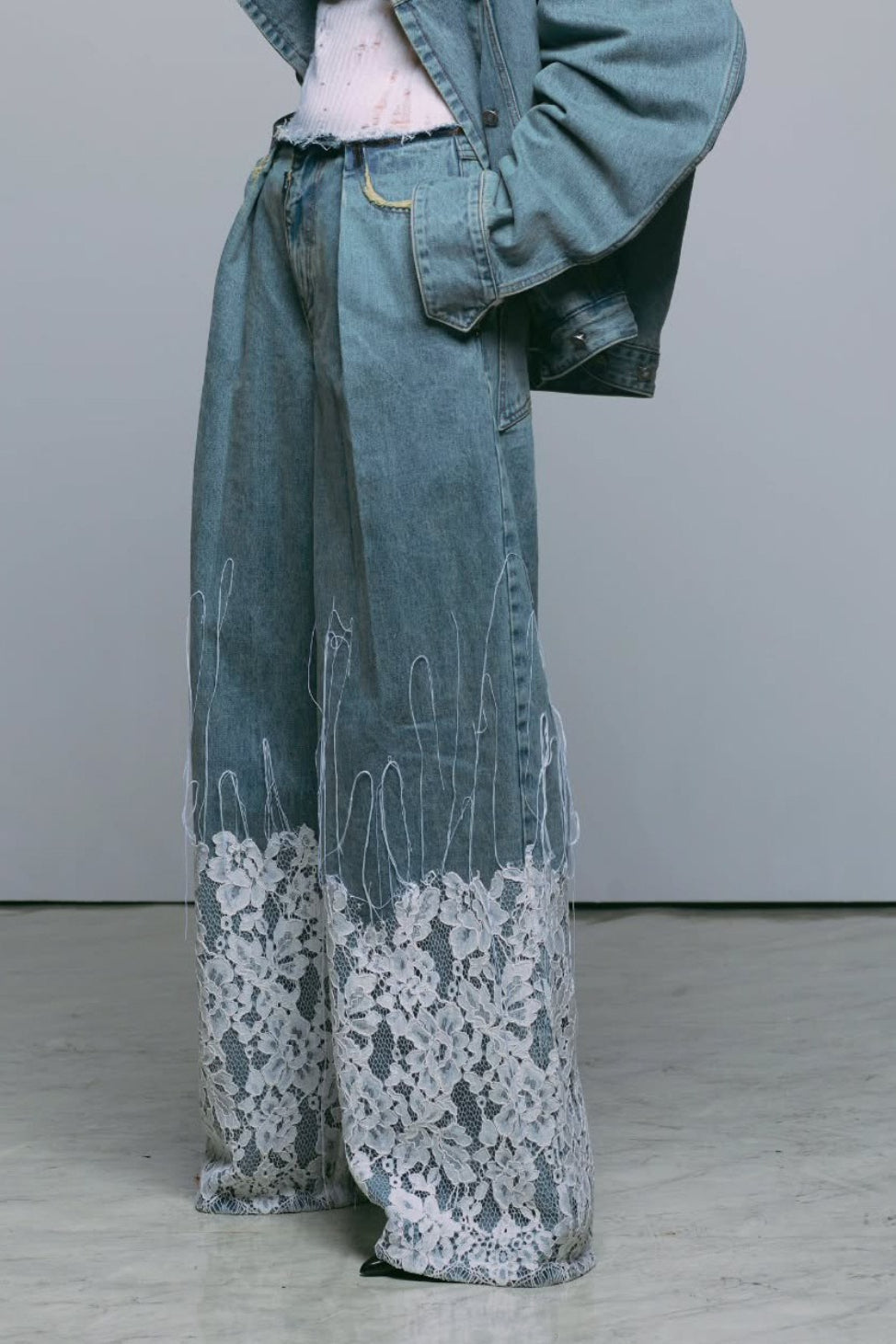 Lace Panel Wide Leg Jeans