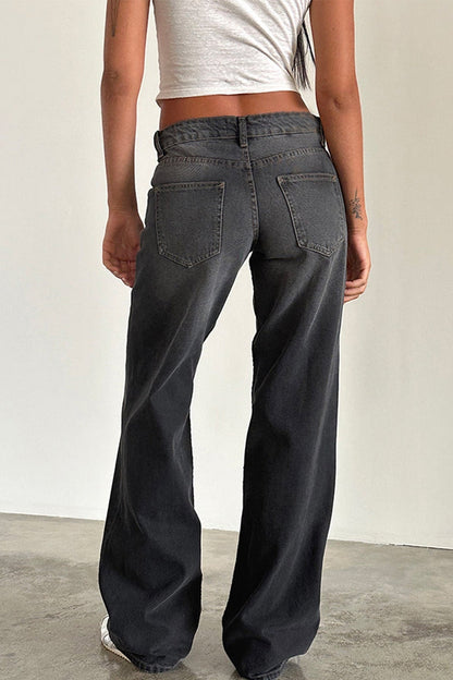 Vintage Washed Stretchy Straight Leg Jeans