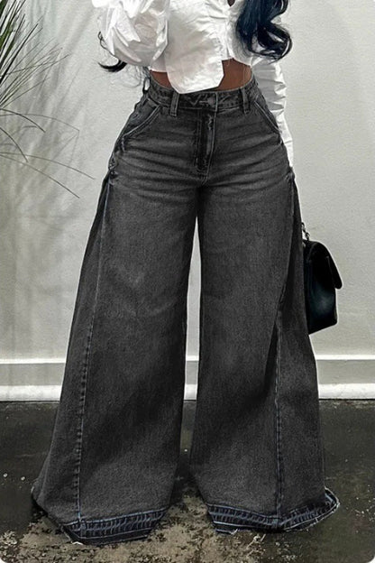 Y2K Patchwork Fringe Relaxed Long Flare Jeans