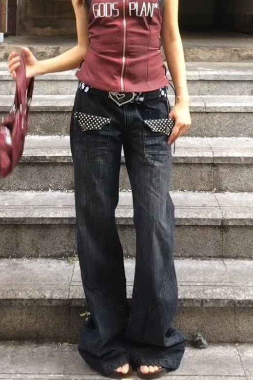 Washed Distressed Wide Leg Jeans
