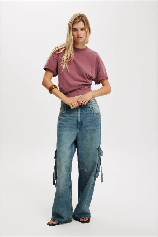 Vintage Washed Loose Wide Leg Cargo Jeans