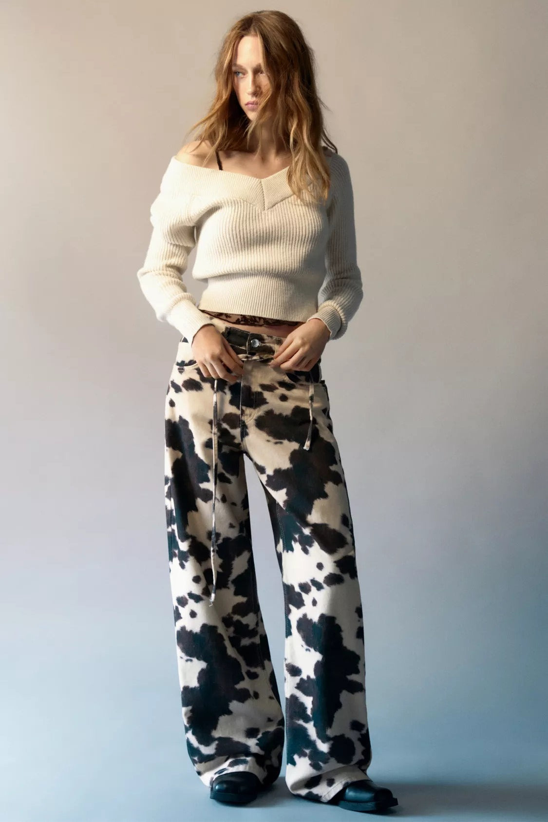 Vintage Cow Print Casual Jeans